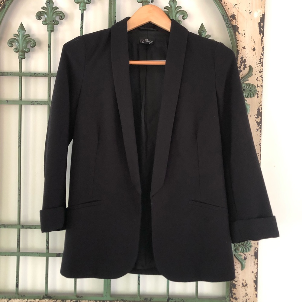 Topshop black lapel open blazer